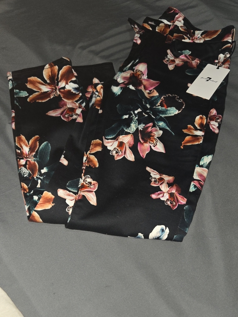 For All ManKind... Floral Black Denim with Pink & Teal Blooms